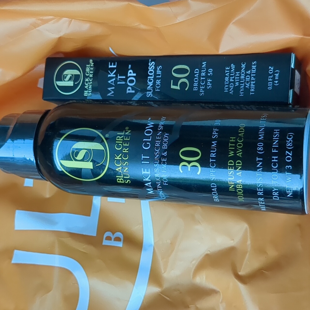 Black Girl MAKE IT GLOW SPF 30 FACE/BODY Spray & SUNGLOSS SPF 50 for LIPS 👄